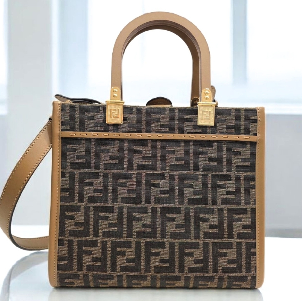 ✨️Authentic Fendi Sunshine Small Brown FF jacquard fabric bag - Picture 14 of 16